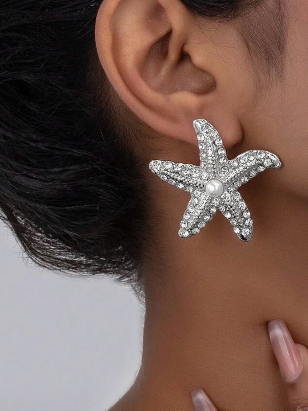 Crystal Starfish Drop Earrings - Silver